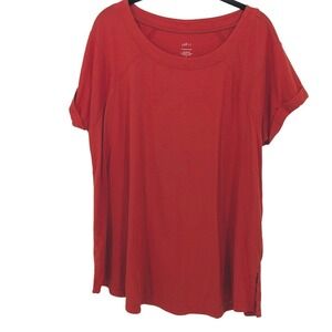 J Jill Fit Tunic Top Womens‎ XL Orange Raglan Cotton Blend Athleisure Casual